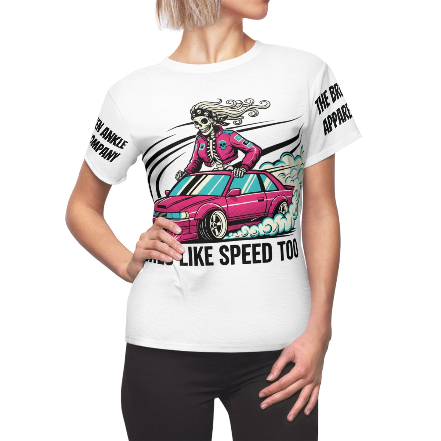 Girls Like Speed Too Drift Car Skeleton Design Tee