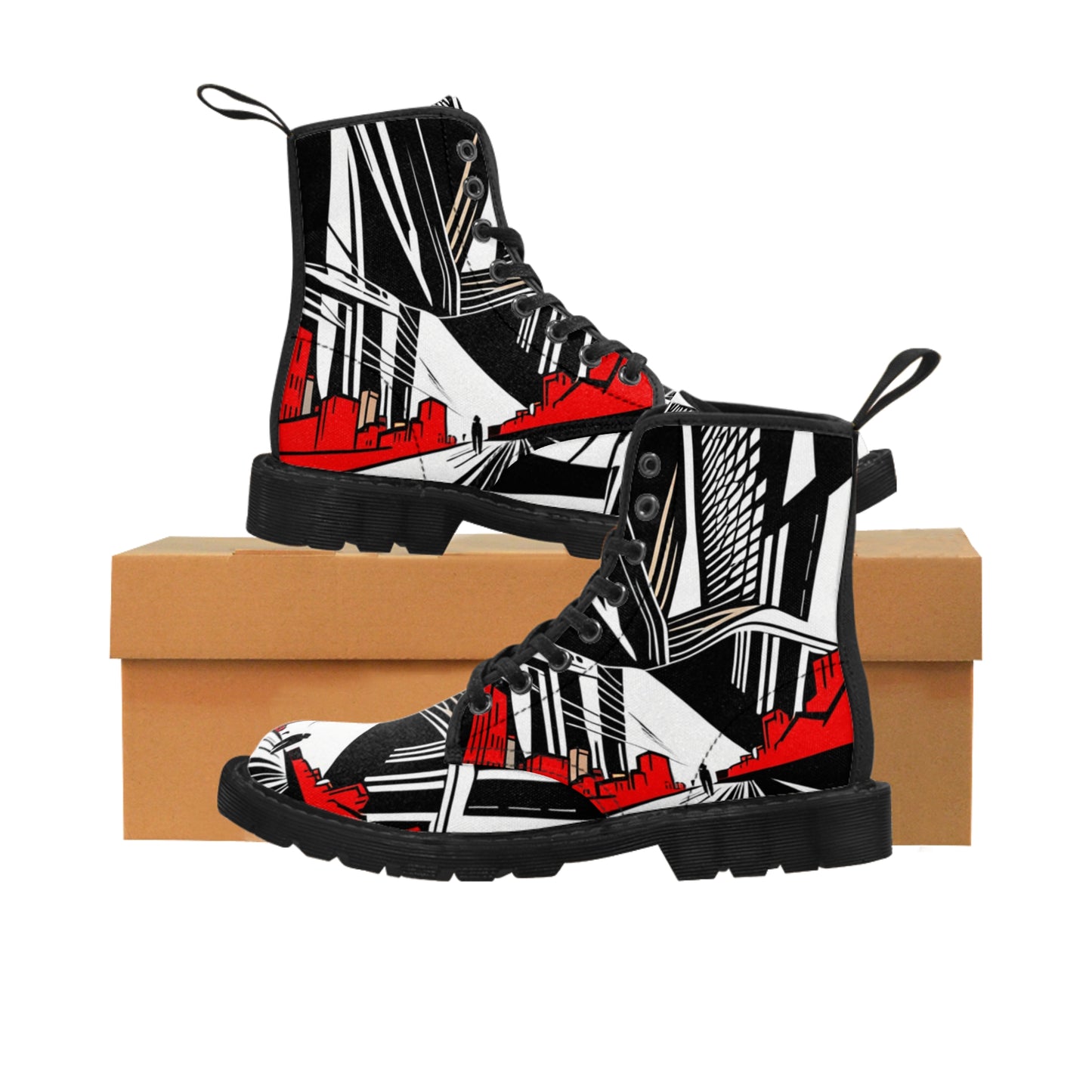 Red and Black City Men's Canvas Boots