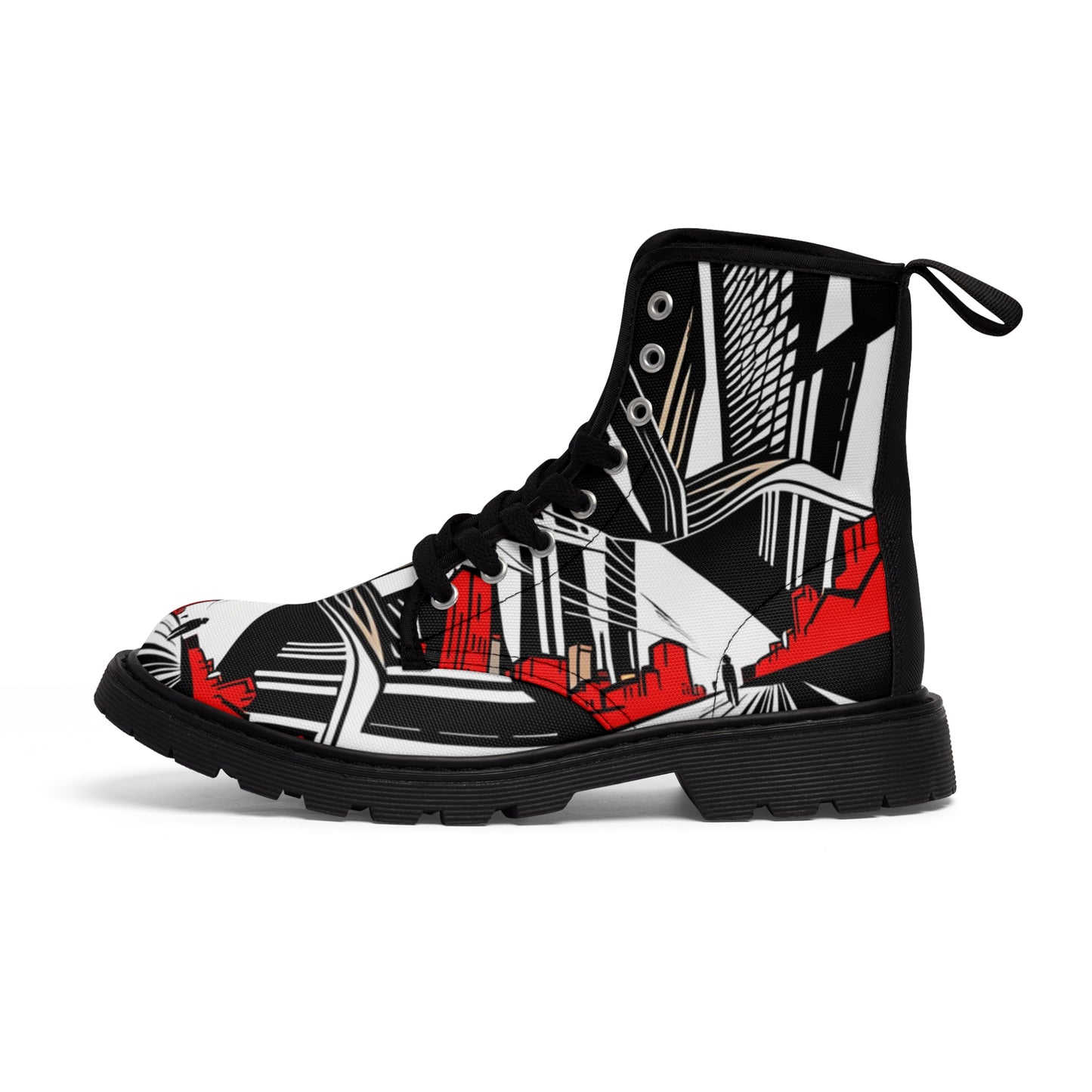 Red and Black City Men's Canvas Boots