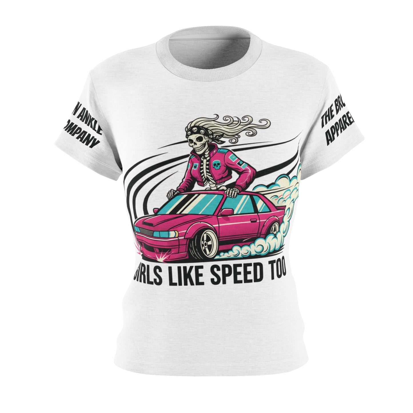 Girls Like Speed Too Drift Car Skeleton Design Tee