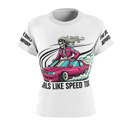 Girls Like Speed Too Drift Car Skeleton Design Tee