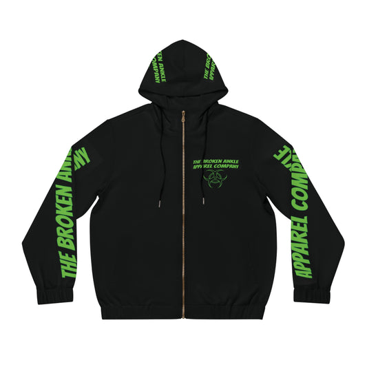 The Broken Ankle Apparel Company Green Logo Zip Up Hoodie