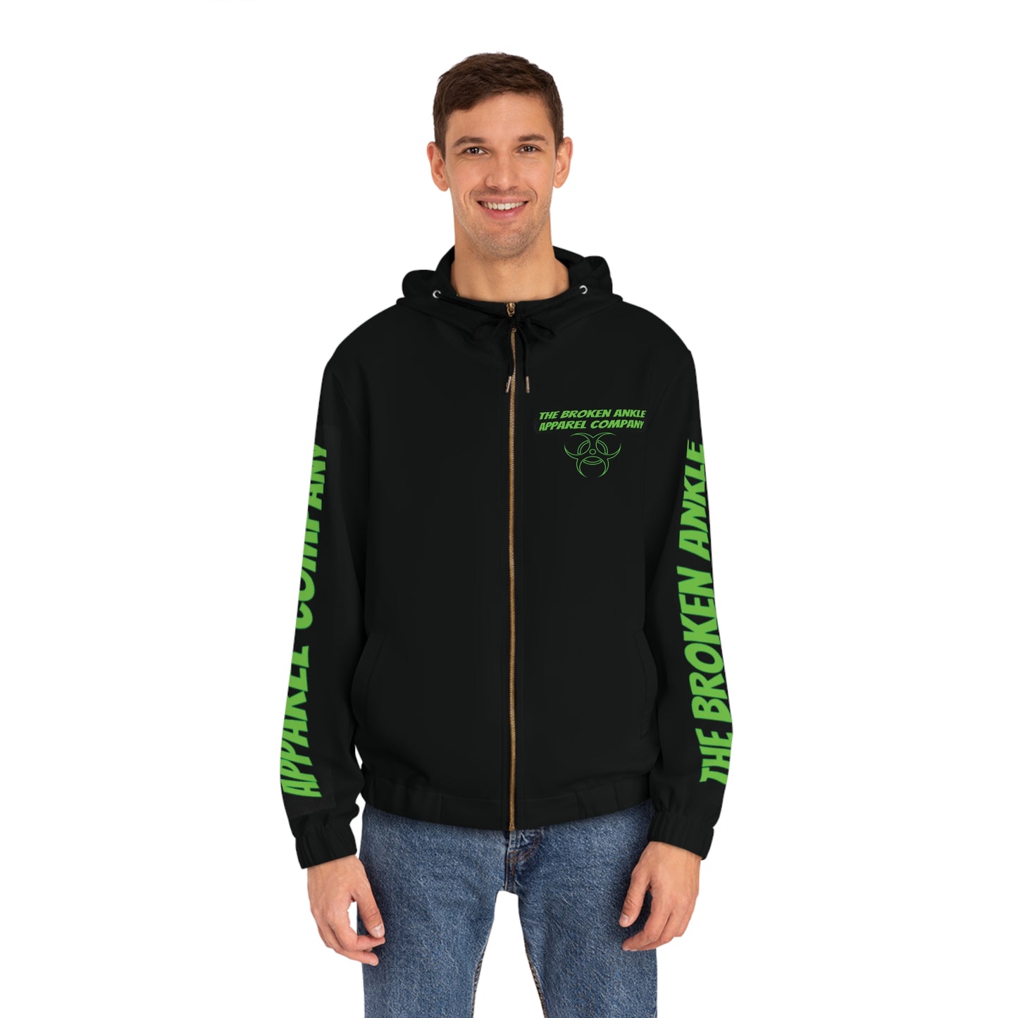 The Broken Ankle Apparel Company Green Logo Zip Up Hoodie