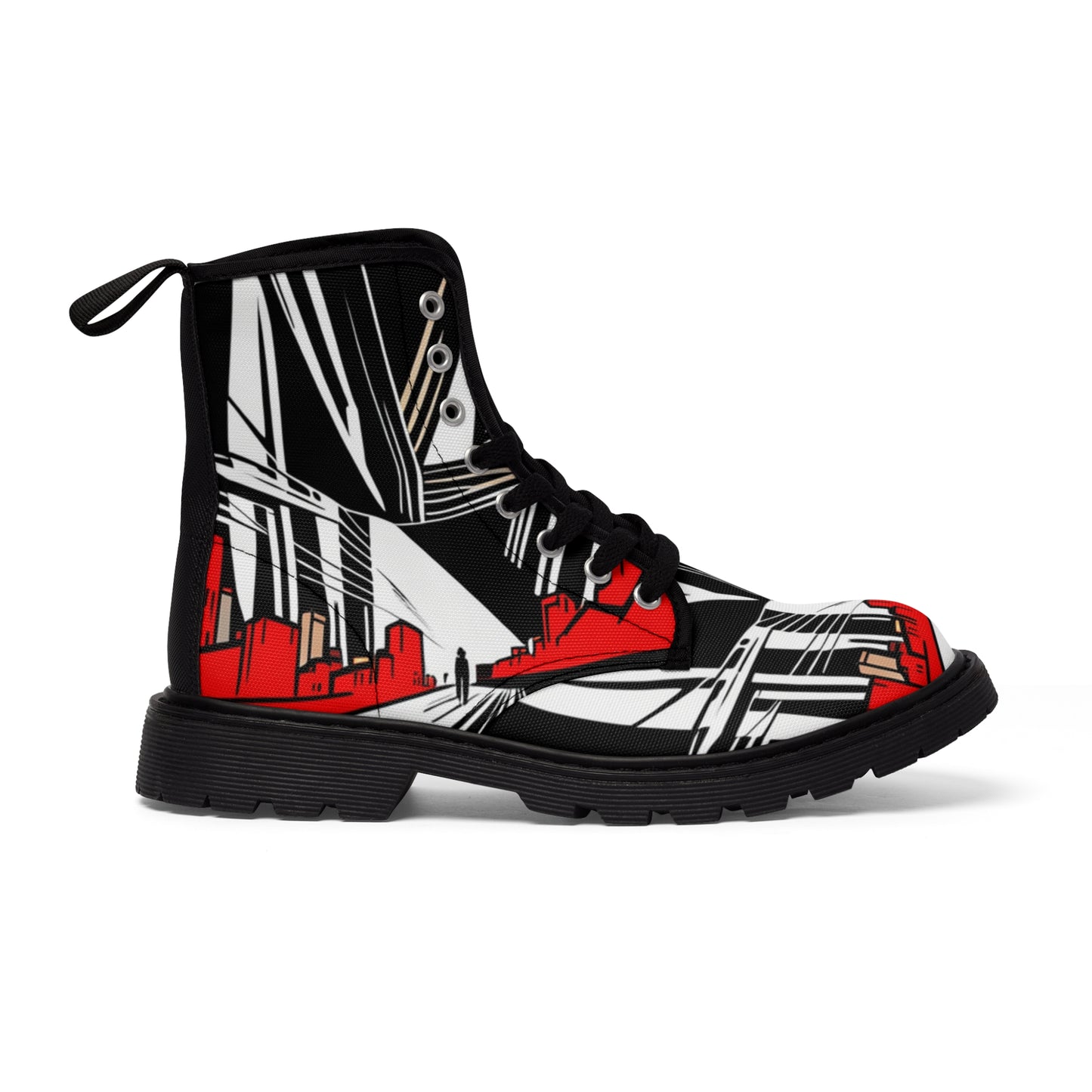 Red and Black City Men's Canvas Boots