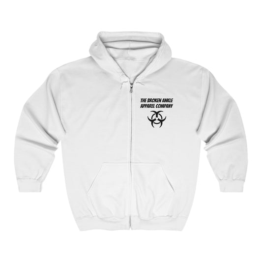 Logo White Full Zip Hooded Sweatshirt