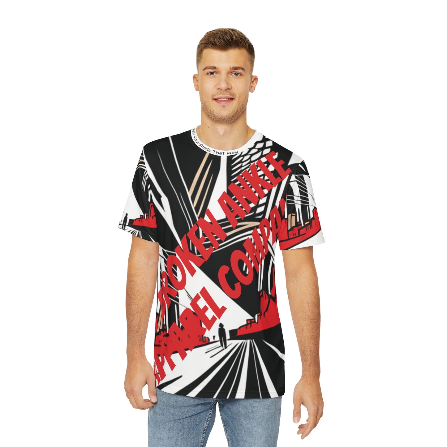 Red and Black City Men's Polyester Tee