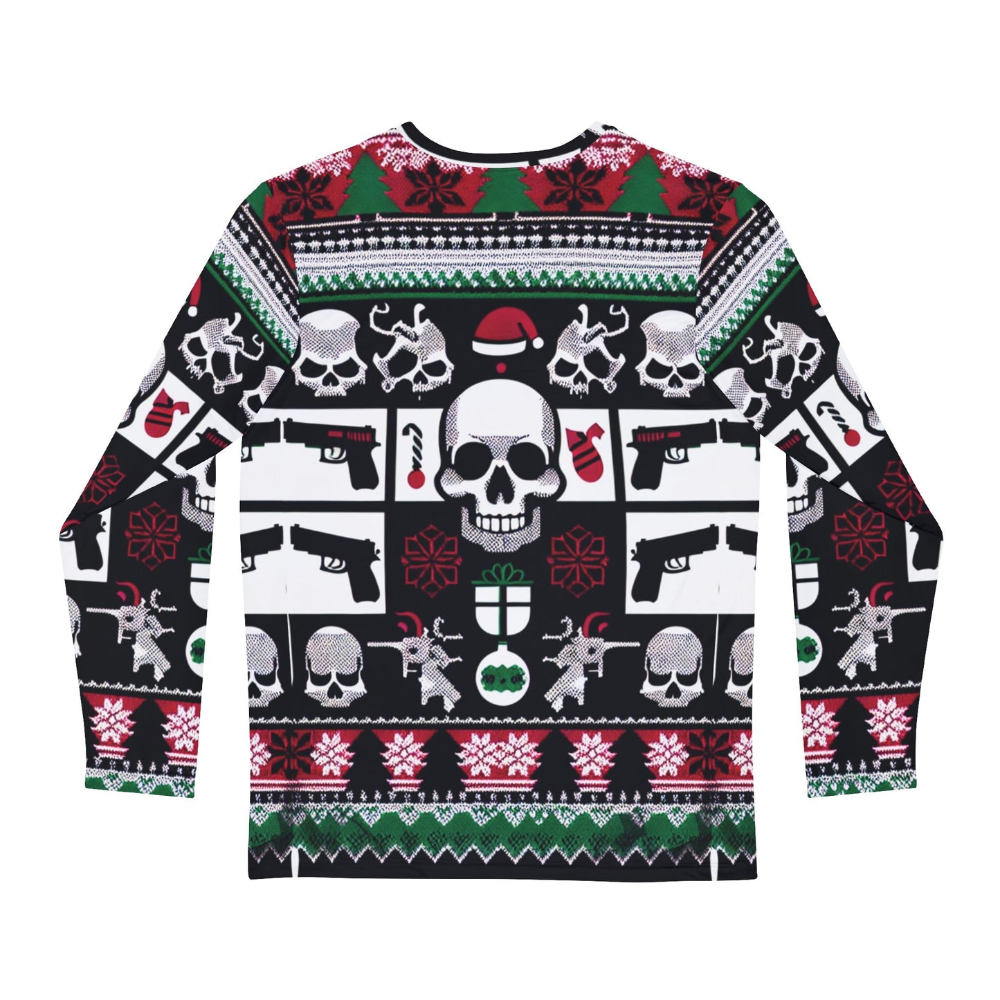 Men's Long Sleeve Holiday Skull Shirt - Festive and Bold Ugly Sweater Style