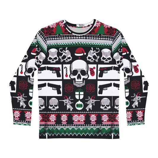 Men's Long Sleeve Holiday Skull Shirt - Festive and Bold Ugly Sweater Style