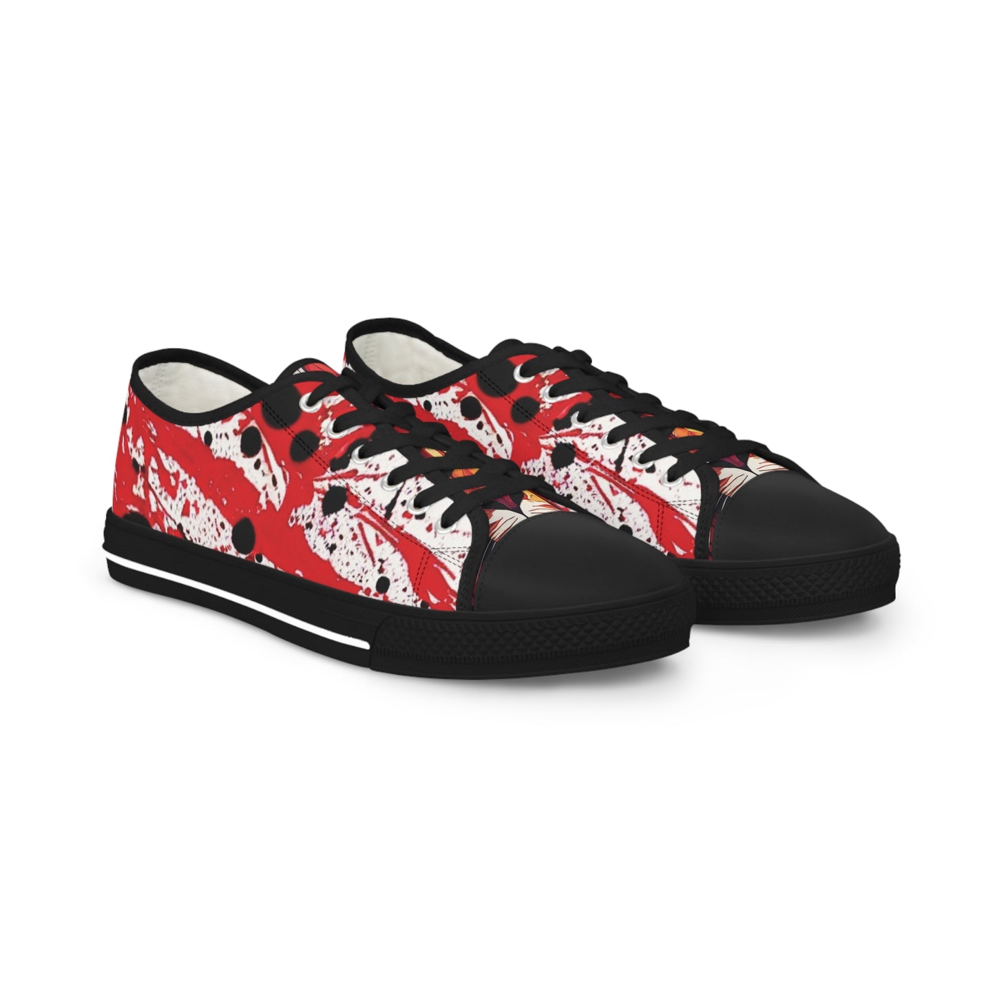 Lion Head Red Splatter Background Men's Low Top Sneakers