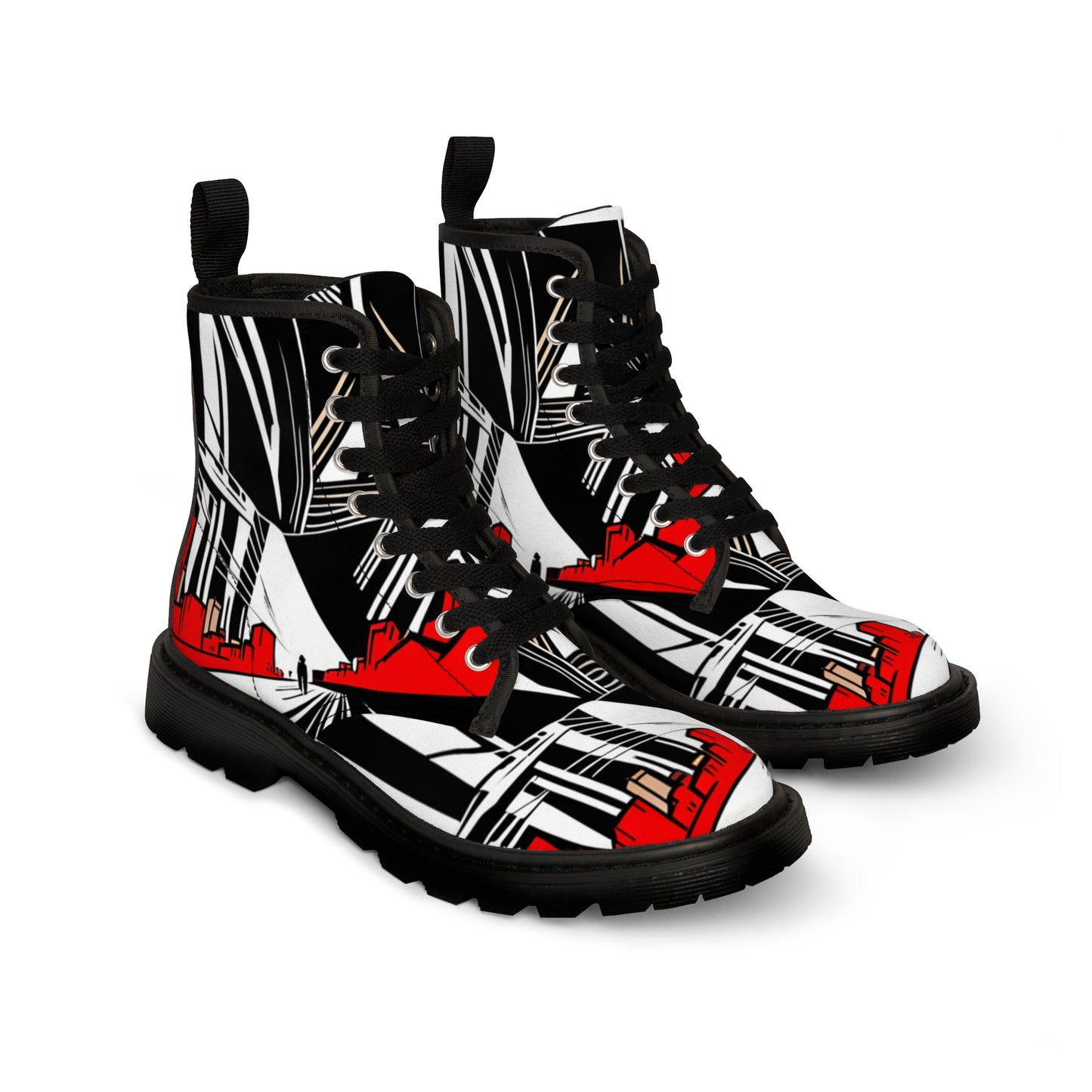 Red and Black City Men's Canvas Boots